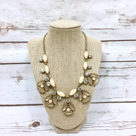 Vtg Tan Nude & Rhinestone Floral J Crew Statement - Picture 1 of 9